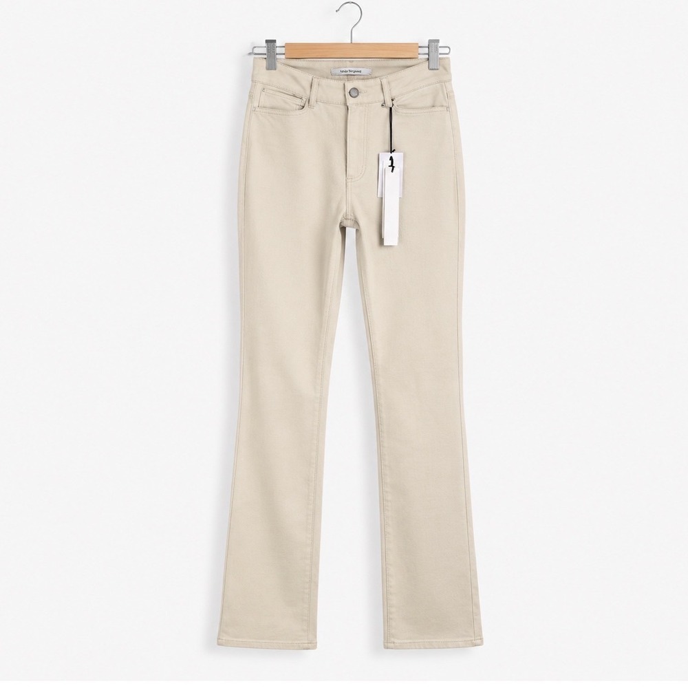 Another Tomorrow Women's Beige High Waist Straight Leg Minimalist Lux Jeans  40